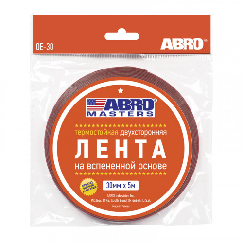 ABRO MASTERS  Лента монтажная термостойкая двухсторонняя  (30мм*5м) БЕЛАЯ